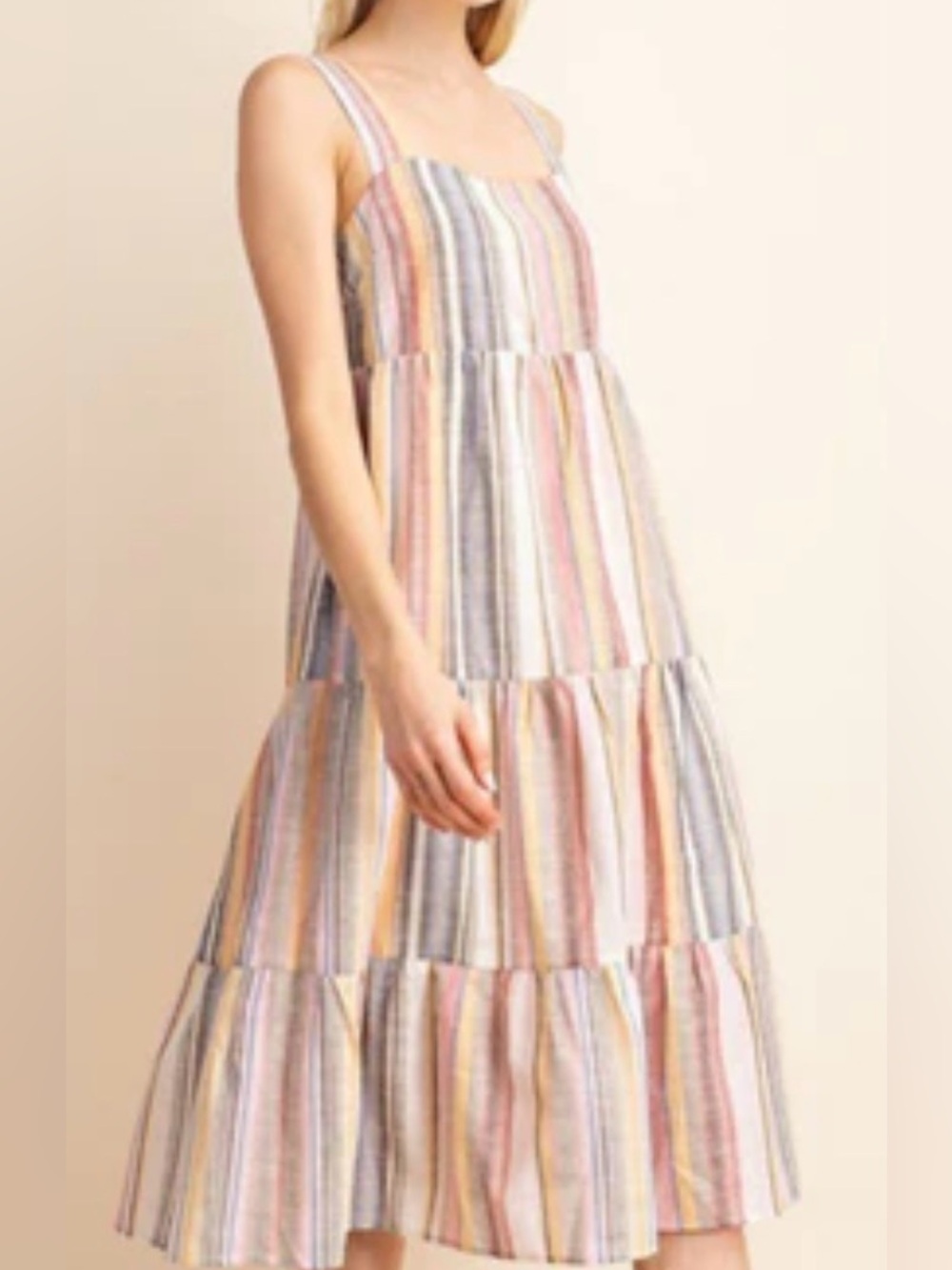 Pastel Multi-Stripe Tiered Maxi Dress